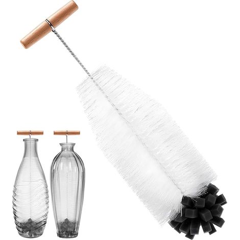 32.5cm Goupillon Bouteille avec Poignée, Brosse Dense Nettoyage Profond, Ecouvillon Bouteille sans Rayures, Goupillon Poils Durs & Éponge Douce pour Biberon, Gourde Verre, Bouteilles Étroites Soda (1/5)