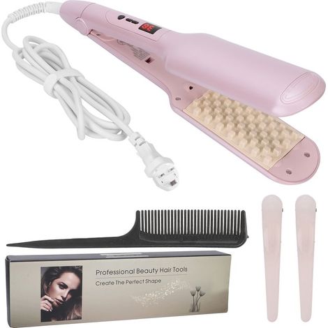 Fer à friser volumateur avec grille pour cheveux bouclés et crêpeur pour volume, outil de coiffure 110‑220V prise UK (1/5)