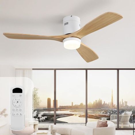 Ventilateur Plafond avec Lumiere, 132 cm Lampe Ventilateur Plafond Bois Massif, Telecommande, 6 Vitesses, Silencieux DC Réversibles, Minuterie pour Chambre (1/5)