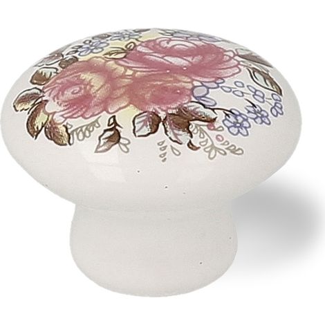 Pomo en porcelana rosa, dimensiones: 31x31x23mm, Ø: 30mm - (1/5)