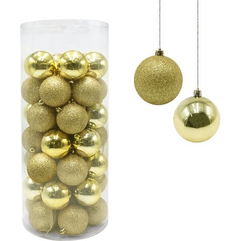 Lot de 48 boules 7 cm de Noël dorées Décorations pour sapin de Noël
