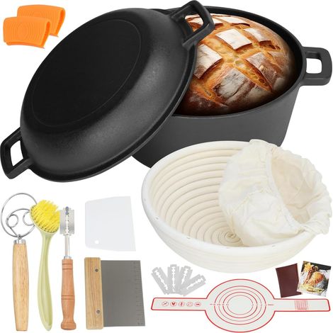 4.7 Litre Cast Iron Dutch Oven with Fermentation Basket, Blade and Lid for Baking Bread, Family Cooking, Deep Frying, Braising and BBQ (1/5)