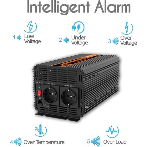 Edecoa – Convertisseur de tension 12V à 220V 3000W – Onde sinusoïdale modifiée – Télécommande et 2 ports USB – Compatible panneaux solaires