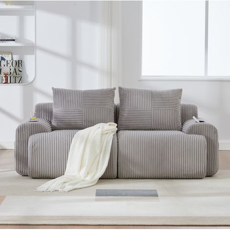 Canapé modulaire 2 places en velours côtelé, 200 x 99 x 80 cm, gris clair HAVRYA (1/5)