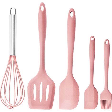 Ensemble Ustensiles Cuisine Silicone - 5 Pièces Spatule Fouet Racloir - Antiadhésif Résistant Chaleur - Pour Cuisson Pâtisserie Maison - Lot De 5 (1/5)