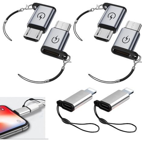Juego de 6 adaptadores USB-C a Micro USB/Lightning, conector hembra tipo C a conector macho micro USB/Lightning, carga rápida de 18 W, sincronización de datos, compatible con iPhone, Android, tabletas (1/5)