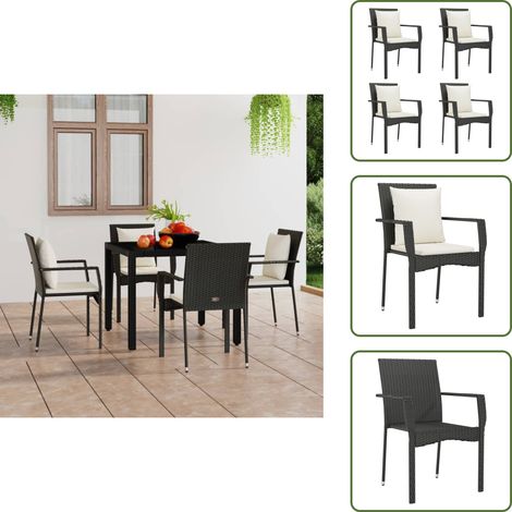 Sedie in polyrattan - vidaXL Sedie da Giardino con Cuscini 4 pz in Polyrattan Nere - Sedie con cuscini