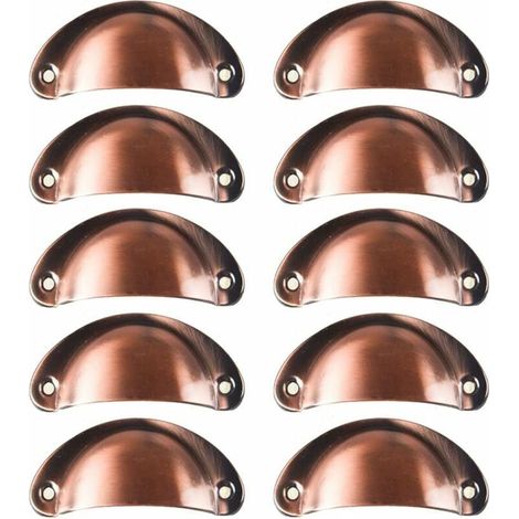 10x Poignée de Coquille Vintage pour Tiroir Armoire Meuble Cuisine, Fer Incurvé Bouton de Porte de Placard Retro 8,2 cm x 3,5 cm,Métall Bouton Porte(Cuivre rouge)-LIAIKI (1/4)