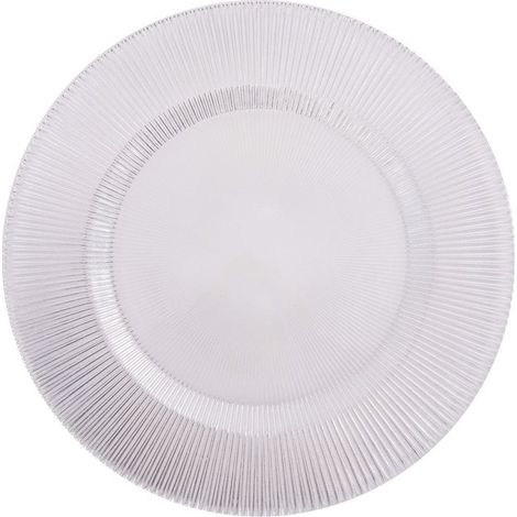 Assiette de présentation ronde en verre blanc rayé pour décoration de table 34 cm - PANGIVO (1/2)