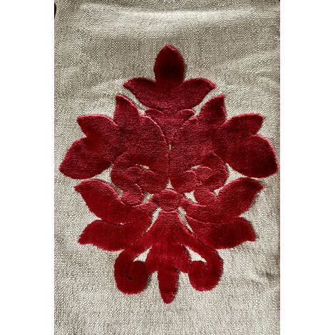 Rideau aspect lin motif médaillon velours - esprit Baroque - 140x260cm - Rouge Bourgogne
