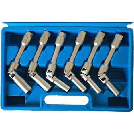 TRADE SHOP - Kit 6 Chiavi Bussola Snodate Per Candelette Auto Diesel Da 8 A 16 Mm 3/8" 160mm - (1/3)