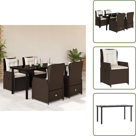 Garten-Essgruppe - vidaXL 5-tlg. Garten-Essgruppe mit Kissen Braun Poly Rattan - Rattanmöbel (1/5)