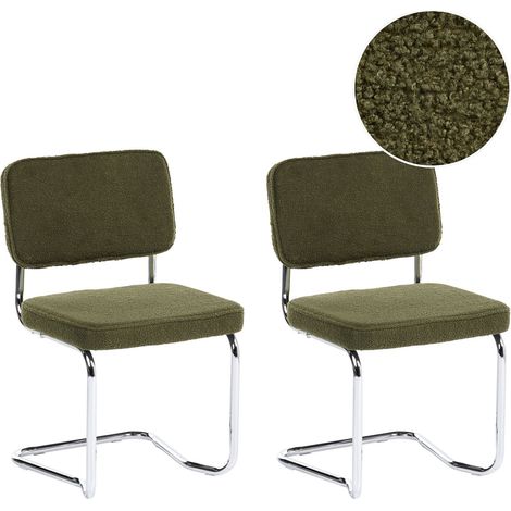 Set of 2 Dining Chairs Green Boucle Upholstery Iron Legs Retro Style IRWIN (1/5)