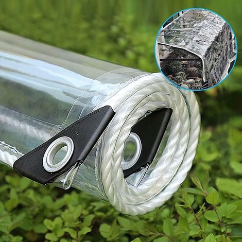 Wasserdichte, transparente PE-Gartenplane mit Ösen und Gurt, strapazierfähig, frostbeständig, UV-beständig, winddicht, Pflanzenisolierung, Abdeckung für Gewächshäuser (0,90–0,9 m) (1/5)