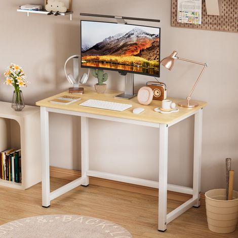 FIANAO – Bureau informatique 100 cm style bois, structure métallique – charge 100 kg, pieds antidérapants – 100 × 60 × 75 cm (1/5)