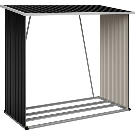 Leñero exterior de acero galvanizado negro 172,3 x 88 x 158,1 cm con techo inclinado (1/5)