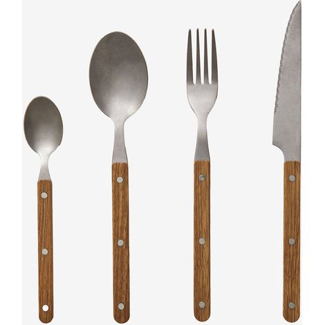 Sklum – Couverts 16 pièces en acier inoxydable – Finition mate polie – Design intemporel avec manches en plastique – Pour repas familiaux (1/5)