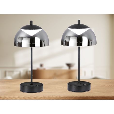 2er SET kabellose Tischlampen Schwarz / Rauchglas mit Touchdimmer, Höhe 35cm (1/5)