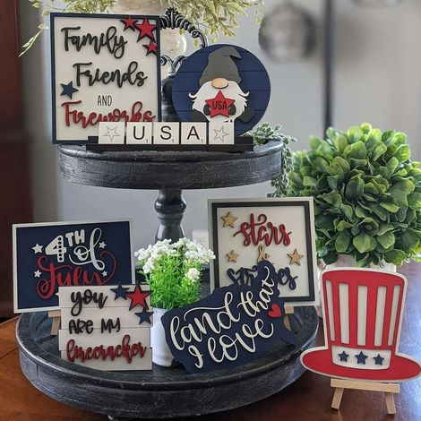Décor Étagère 4 Juillet - 8 Pièces Panneaux Bois Patriotique - Articles Rustiques Ferme pour Table Maison Fête Nationale Jour Souvenir Travail (1/5)