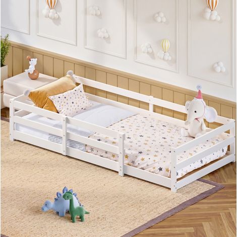 Cama infantil Montessori 90 x 200 cm con barrera, en pino blanco DESVIAE (1/5)