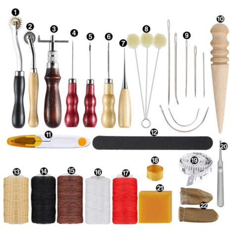 Ensemble d'outils en cuir 30 pièces pour chaussures en cuir, sacs, ceintures, couture en cuir (1/5)