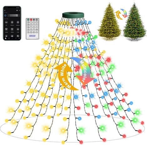 Guirlande Lumineuse Sapin De Noel Avec Anneau,3m 400led Guirlande De Noel Avec 16 Cordes De Lumières,Contrôle Par App,Synchronisation Musicale Pour Arbre De 2 À 4 M,Blanc Chaud Couleur