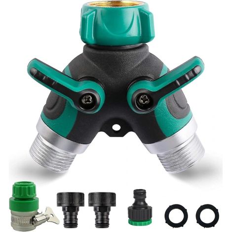 Raccord en Y pour tuyau d'arrosage 3/4", robinets d'arrosage, distributeur à 2 voies avec poignée de verrouillage réglable