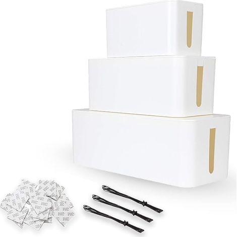 Lot de Boîtes Cache Câbles, Organisateur de câbles, Boîte de Rangement pour Câbles en Plastique Garder Les Câble Electriques, Multiprise Bien Rangés, Blanc (1/5)