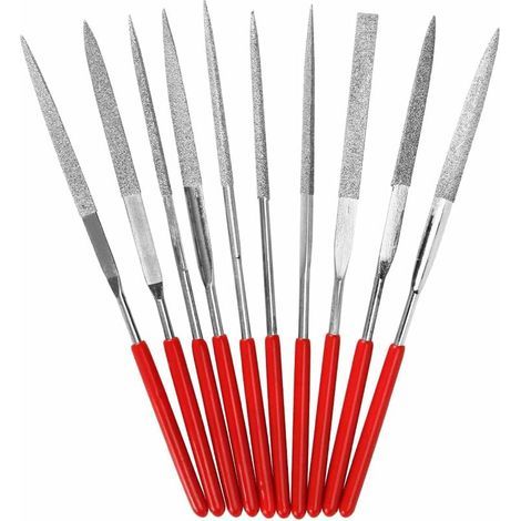 Lot de petites limes à aiguilles diamantées 140 mm x 3 mm, 10 types de mini limes à aiguilles de style mixte, avec revêtement diamant de précision (1/5)