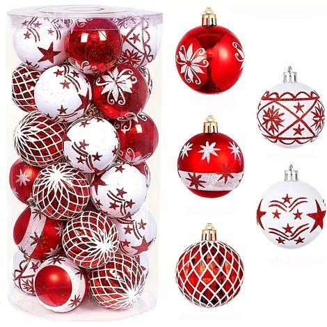 30 boules de Noël décoratives de 5,99 cm, rouges et blanches, à suspendre, pour sapin de Noël (1/5)