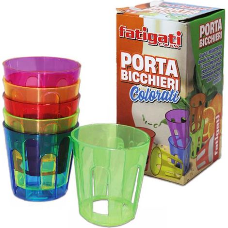 PORTABICCHIERI COLORATI IN PLASTICA 6 PZ