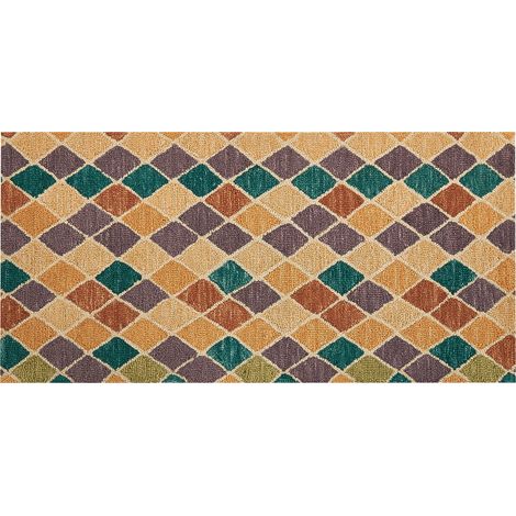 Alfombra de lana multicolor 80 x 150 cm patrón geométrico hecho a mano Keskin