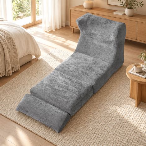 Fauteuil lounge modulable sans structure, canapé 1 place en mousse convertible en méridienne, 90 x 118 x 86 cm, gris (1/5)