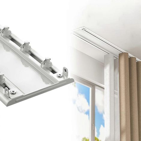 Rail double en aluminium blanc de 140 cm (4,6 pi) pour rideaux de plafond, installation facile au plafond, idéal pour séparer les pièces.