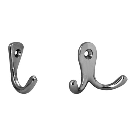 Haken 2-teilig mit einem Bohrloch Messing verchromt