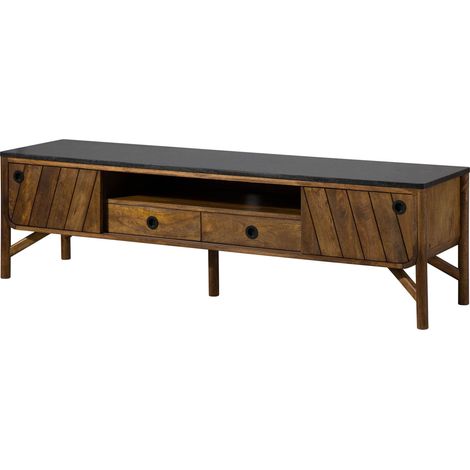 Meuble TV Manguier 180x45x50 marron huilé / granit foncé LOS ANGELES 103 (1/4)