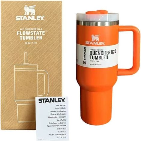 Grande tasse isotherme de 1,2 L en acier inoxydable avec poignée et paille, idéale pour les voyages en voiture (orange).