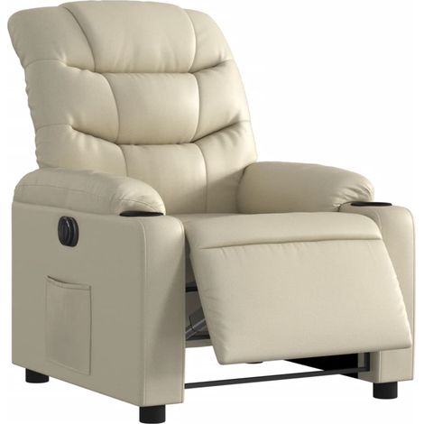 Poltrona relax TV con comodissima funzione reclinabile elettrica in PVC crema DEC028259