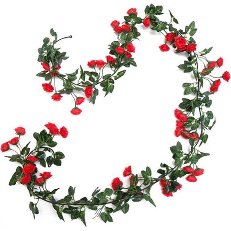 Guirlande De Roses Artificielles - 1,8 M - 69 Fleurs - Feuillage Vert Réaliste - Pour Décoration Intérieure Et Extérieure (1/5)