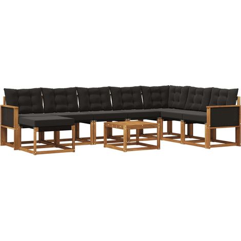 Outdoor Sofa Set with Cushion 9 pcs Natural and Black vidaXL (1/5)