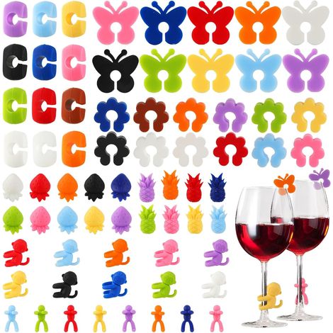 70 - Marqueur De Verre - Silicone - Réutilisable Et Coloré Pour Fêtes Et Mariages - Multicolore - 3x2cm (1/5)