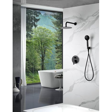 Conjunto de ducha monomando empotrado de acero inoxidable y latón con acabado negro mate Belgica de Imex