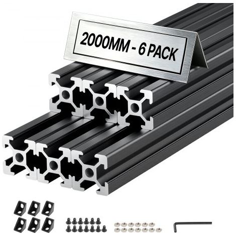Perfil de Extrusión de Aluminio 2020 Ranura en T Estándar Europeo, Carril Lineal de Extrusión 2000 mm, Perfil de Aluminio para Marcos de Impresoras 3D, Bancos de Trabajo CNC, 6 Piezas, Negro (1/5)