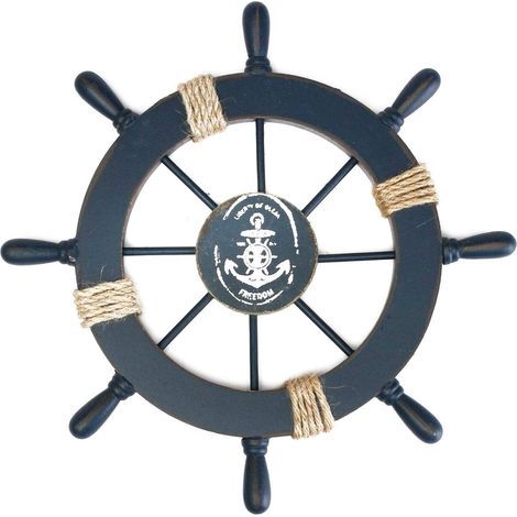 AIDUCHO 28 Cm Roue De Bateau Nautique En Bois Bois De Plage Bateau De Direction Art Mural Roue De Bateau En Bois Décoration Murale Sur Le Thème De La Plage Décoration Intérieure(Bleu) (1/5)