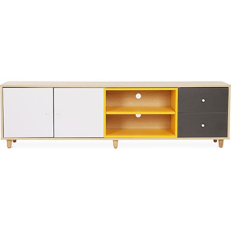 White and gray Scandinavian style TV unit sideboard - Wood Multicolour Solid wood, MDF