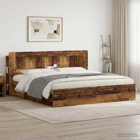 Meuble tête de lit avec rangements en bois d’ingénierie bois ancien 215 x 18,5 x 100 cm - PANGIVO (1/5)