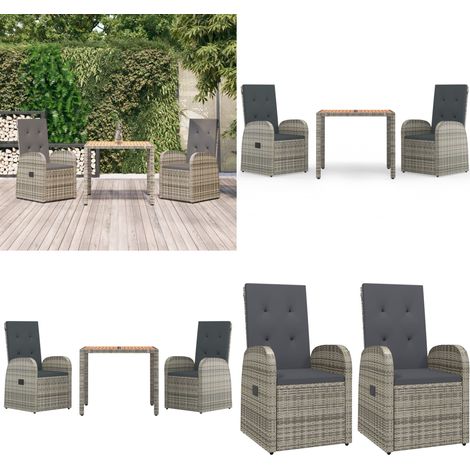 3-tlg. Garten-Essgruppe mit Kissen Grau Poly Rattan - Gartenmöbel - Essgruppe - Outdoor Möbel - Gartenset - Rattan Gartenmöbel - Home & Living (1/5)