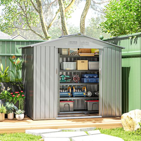 Abri de Jardin 2,42 m² - Remise pour Outils avec Kit de Fondation - Cabanon Porte Verrouillable - Tôle d'Acier Gris (1/5)