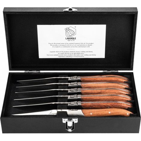 Couteaux à steak Laguiole Luxury Line, bois pakka, lot de 6. Coffret cadeau élégant.