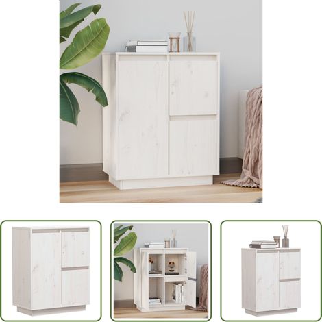 vidaXL Kieferholz -  Sideboard Weiß 60x34x75 cm Massivholz Kiefer (1/5)